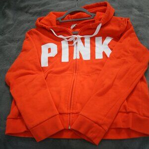 PINK By Victoria's Secret Full-Zip Hooded Sweatshirt, Size Large, Orange